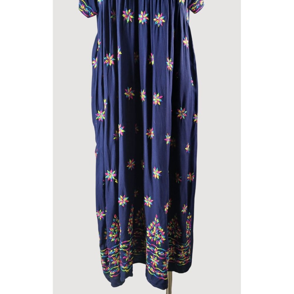 Ganesha Collection Navy Blue Embroidered Dress XXL 100% Viscose India Travel - Picture 8 of 14